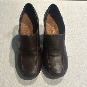 Aerosoles Brown Leather Slip-on Block Heel Loafers